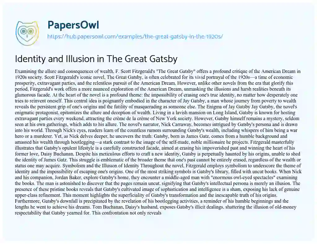 Essay on Identity and Illusion in The Great Gatsby