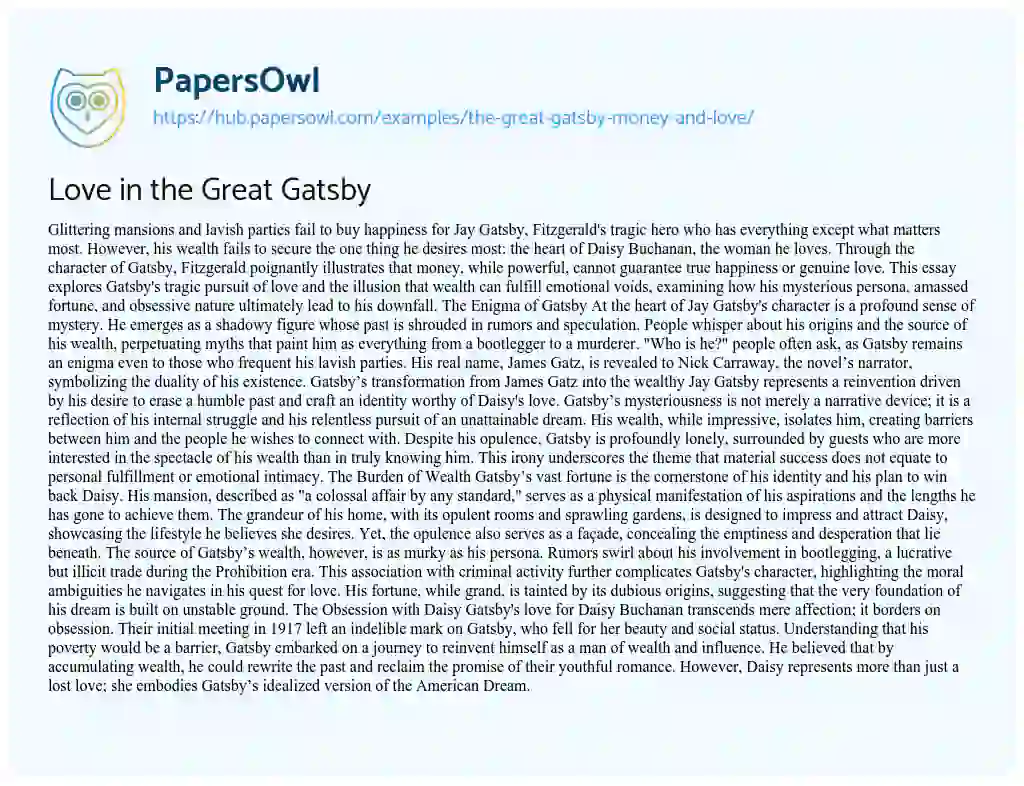 Essay on Love in the Great Gatsby