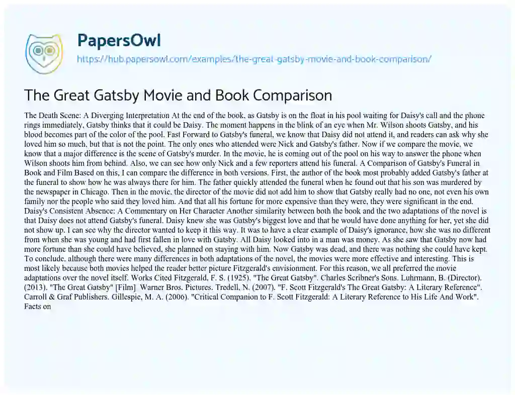 Essay on The Great Gatsby Movie and Book Comparison