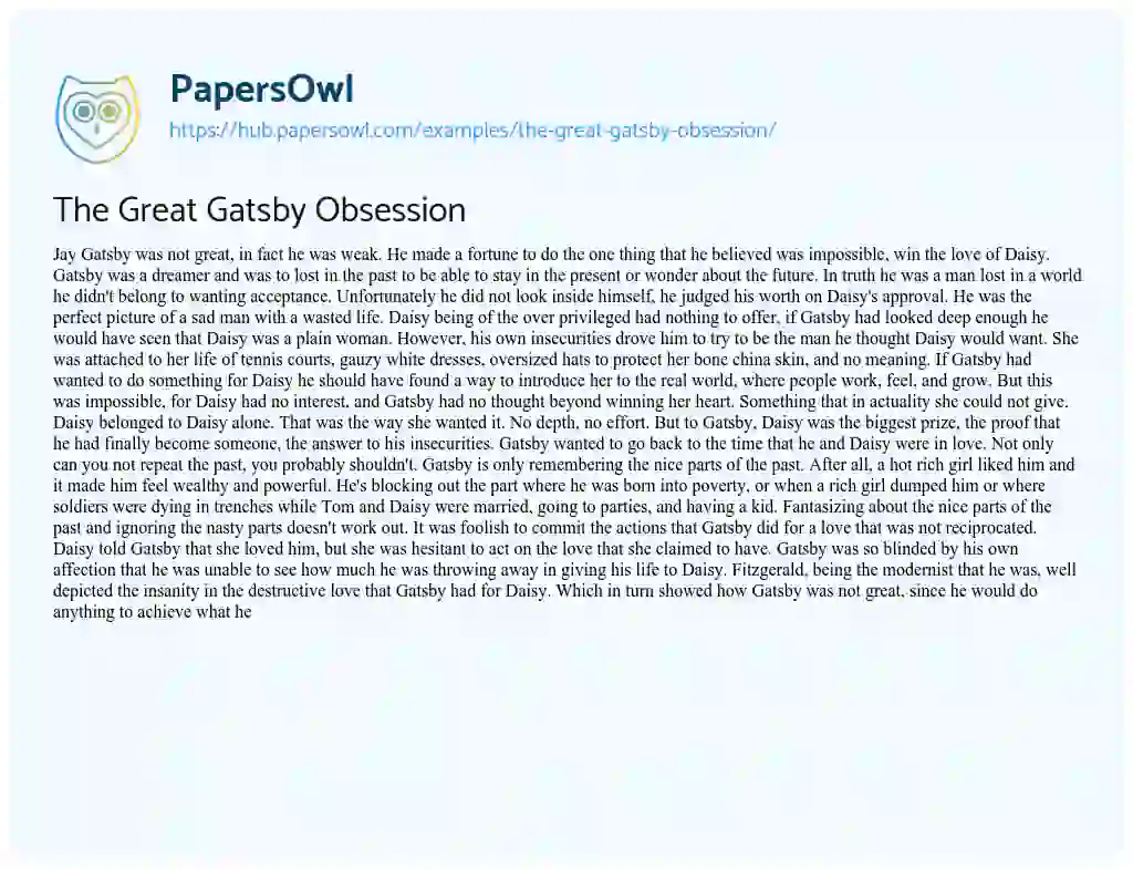 Essay on The Great Gatsby Obsession
