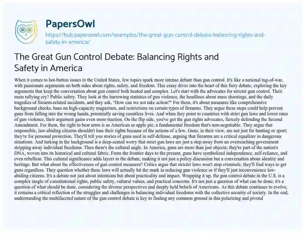 Essay on The Great Gun Control Debate: Balancing Rights and Safety in America