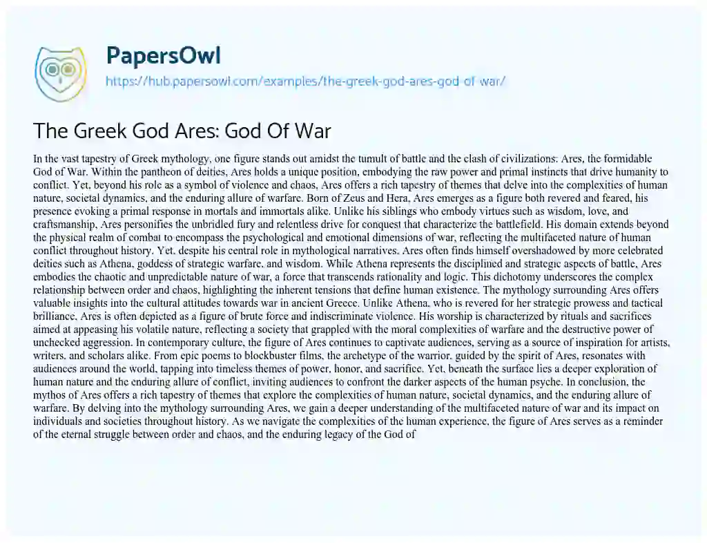 Essay on The Greek God Ares: God Of War