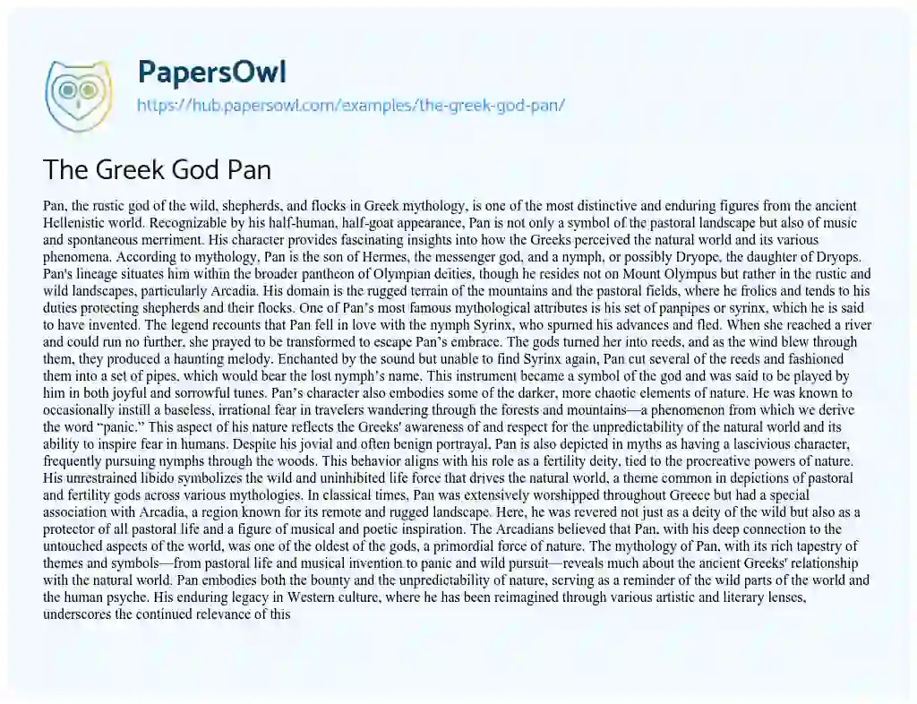 Essay on The Greek God Pan