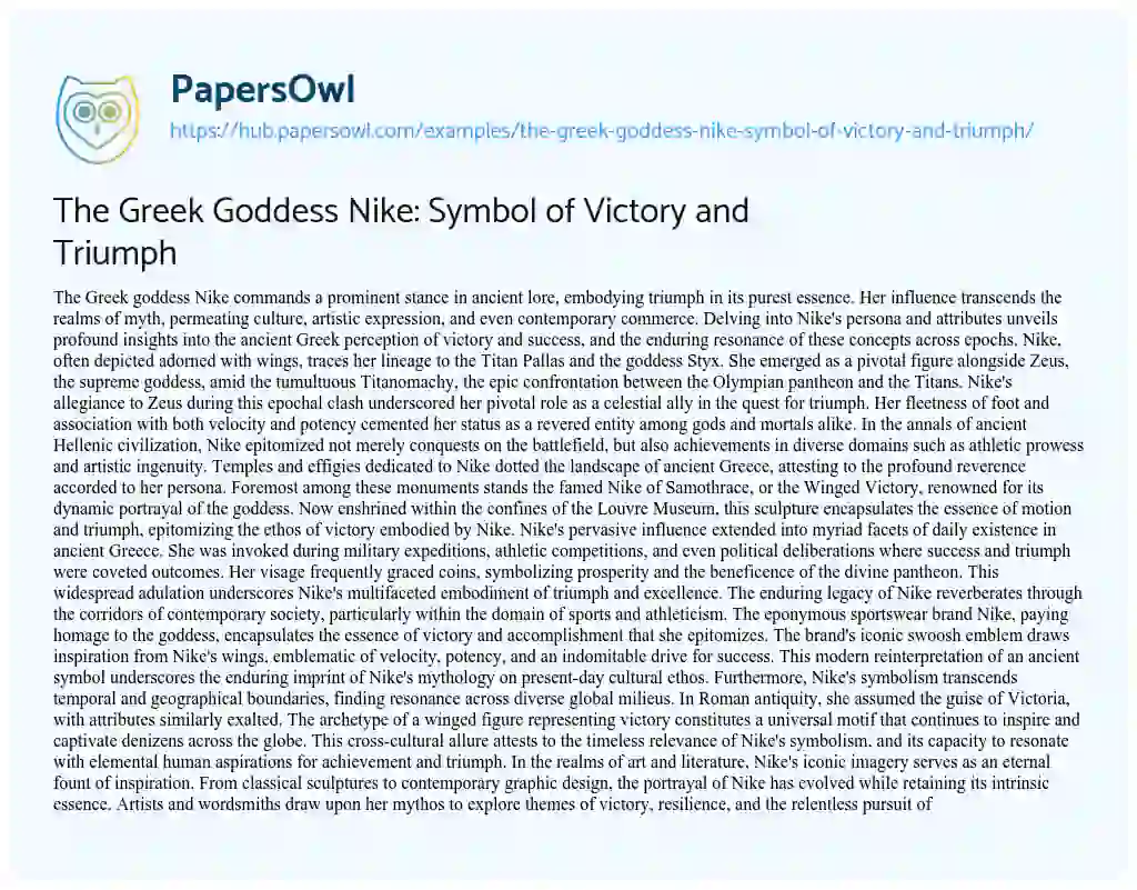 Essay on The Greek Goddess Nike: Symbol of Victory and Triumph