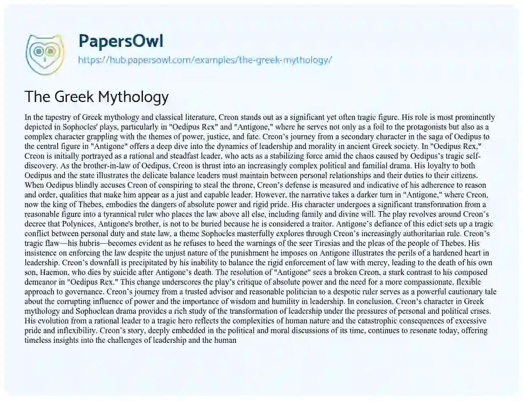 Essay on The Greek Mythology