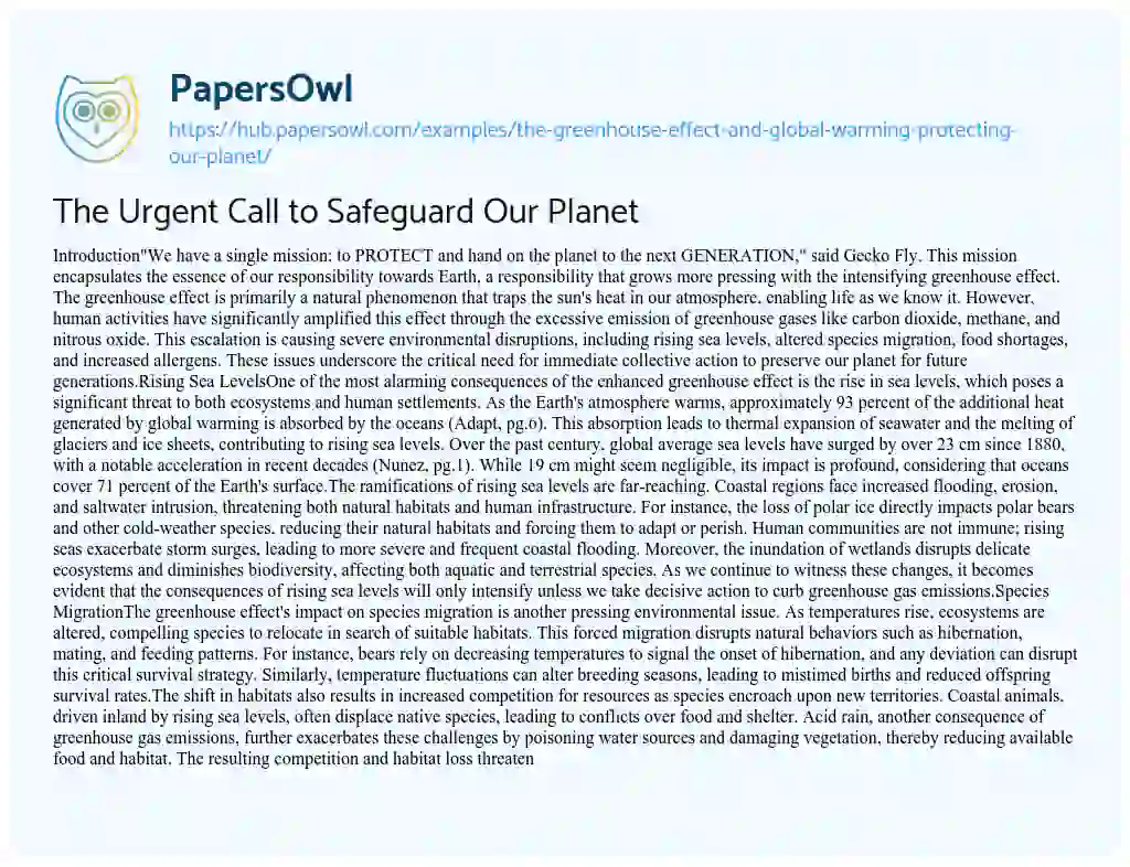 Essay on The Urgent Call to Safeguard Our Planet