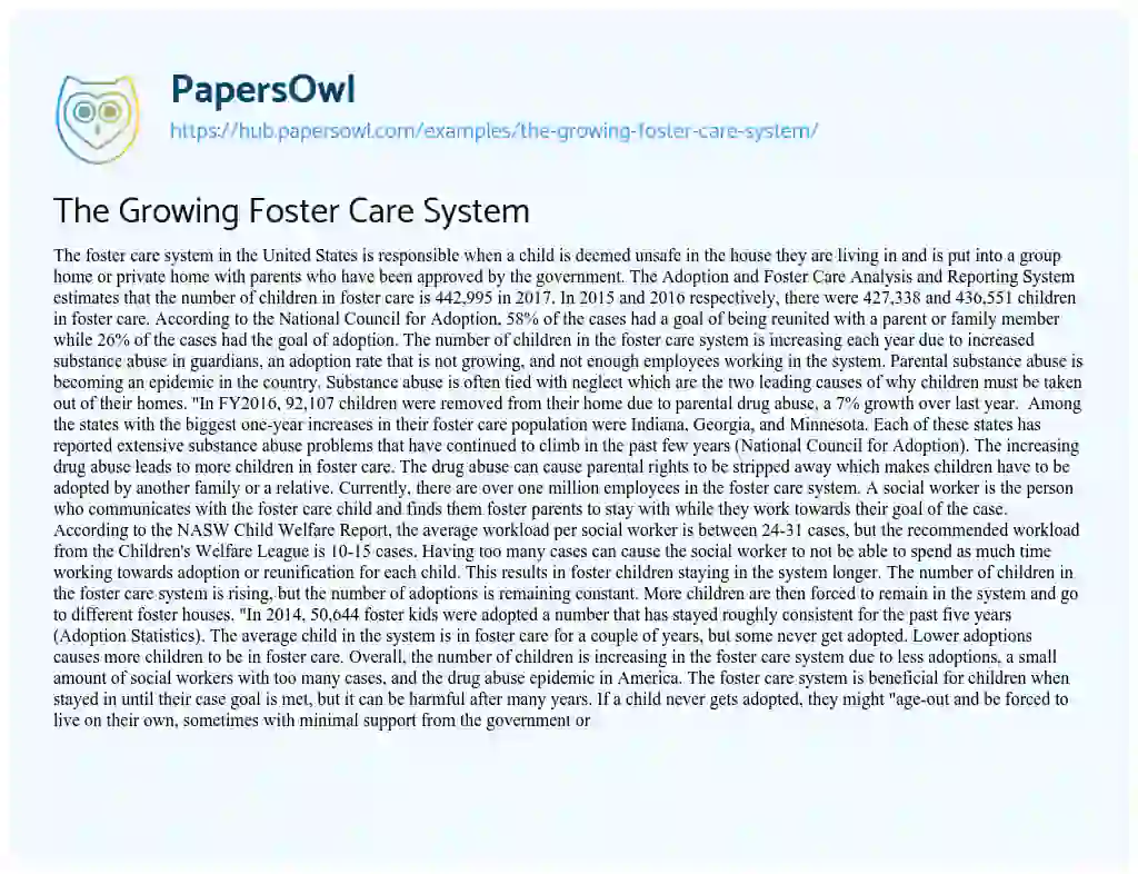 Essay on The Growing Foster Care System