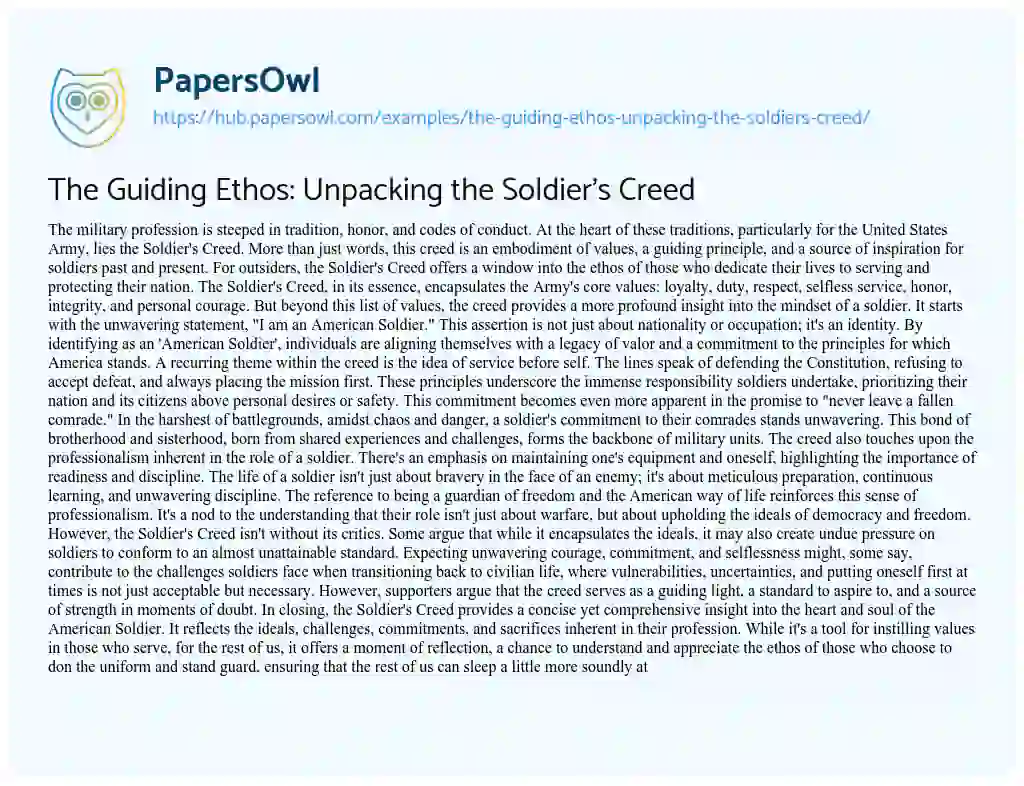 Essay on The Guiding Ethos: Unpacking the Soldier’s Creed