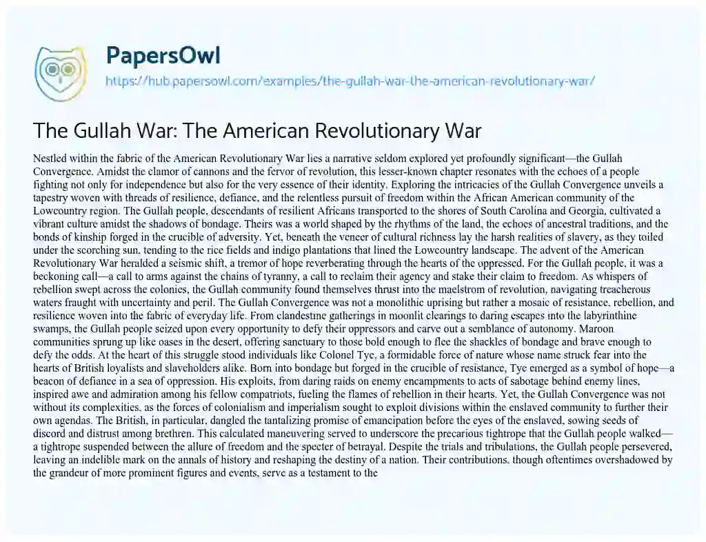 Essay on The Gullah War: The American Revolutionary War