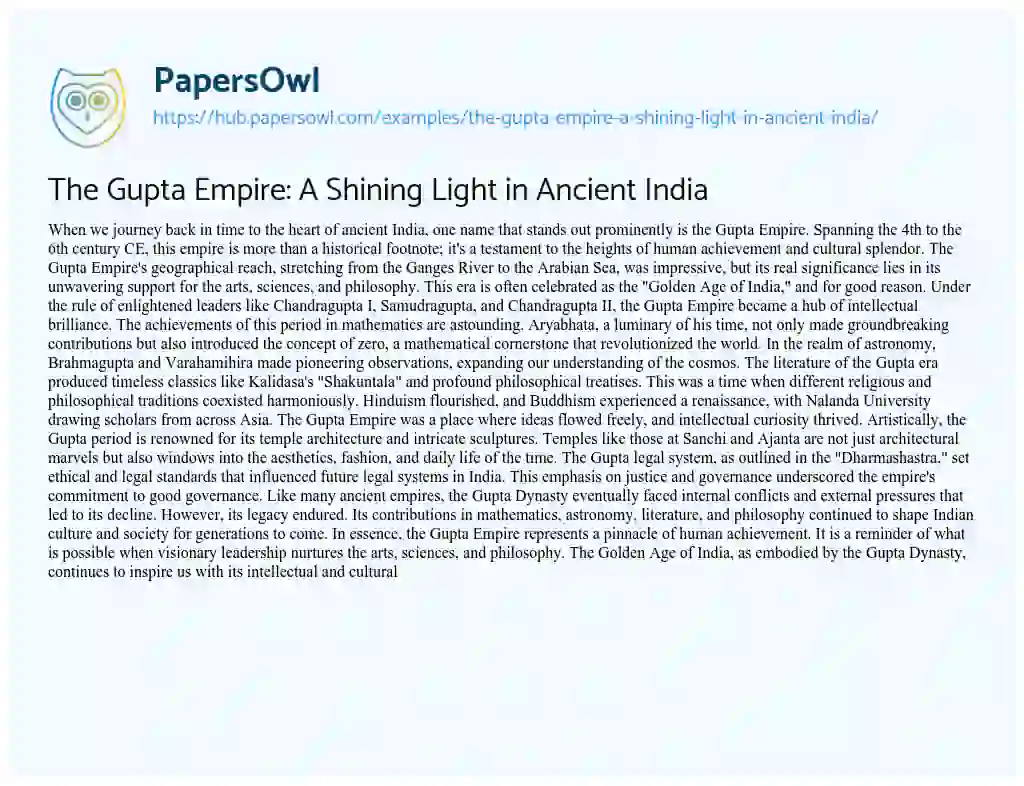 Essay on The Gupta Empire: A Shining Light in Ancient India