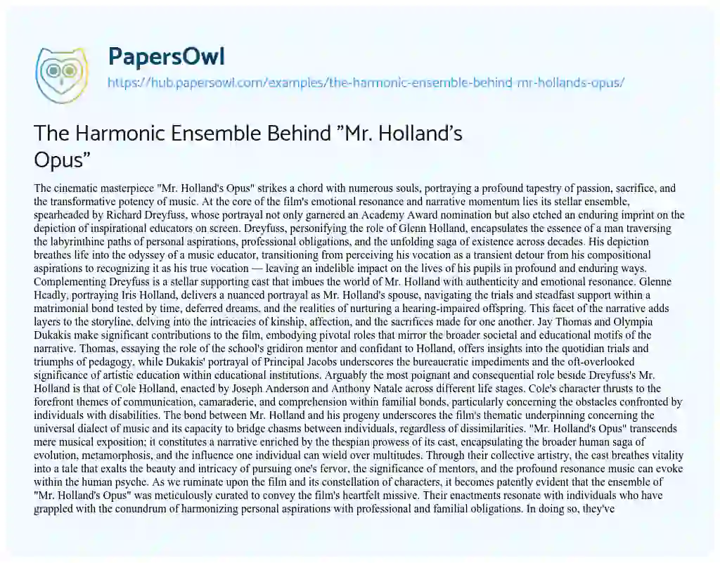 Essay on The Harmonic Ensemble Behind “Mr. Holland’s Opus”