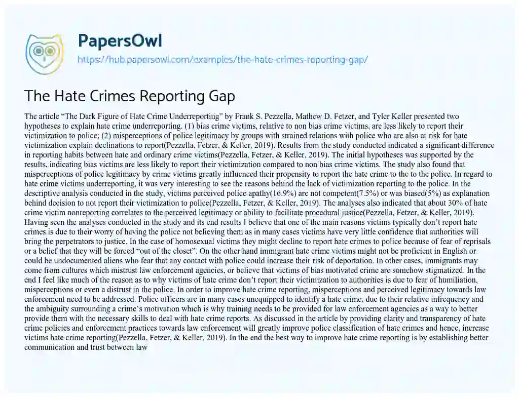 Essay on The Hate Crimes Reporting Gap