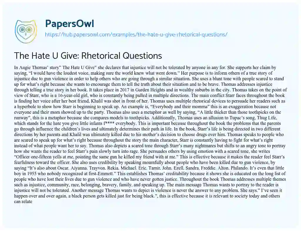 Essay on The Hate U Give: Rhetorical Questions