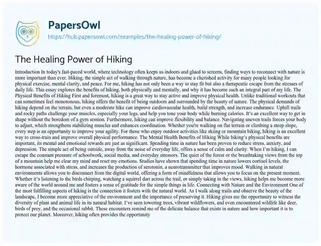 Essay on The Healing Power of Hiking