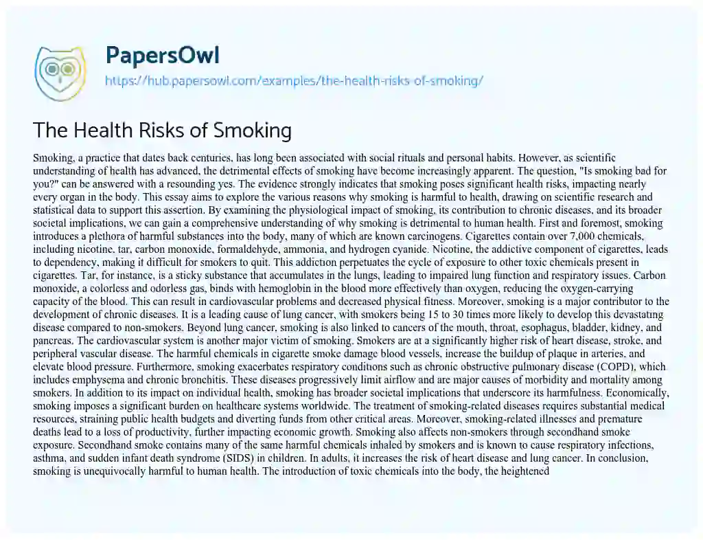 Essay on The Health Risks of Smoking