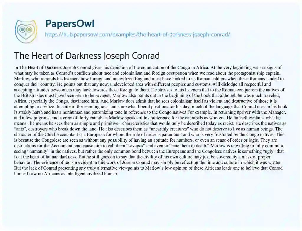 Essay on The Heart of Darkness Joseph Conrad