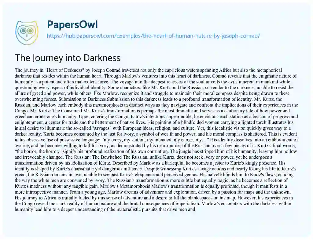 Essay on The Journey into Darkness