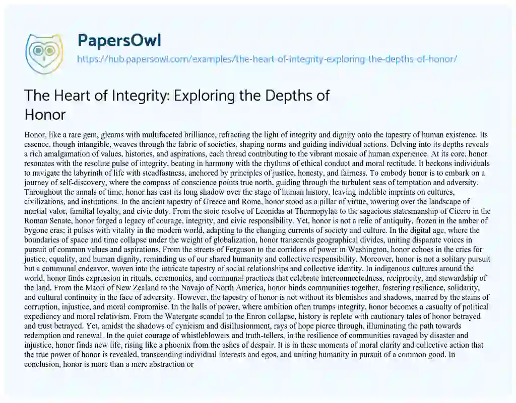 Essay on The Heart of Integrity: Exploring the Depths of Honor