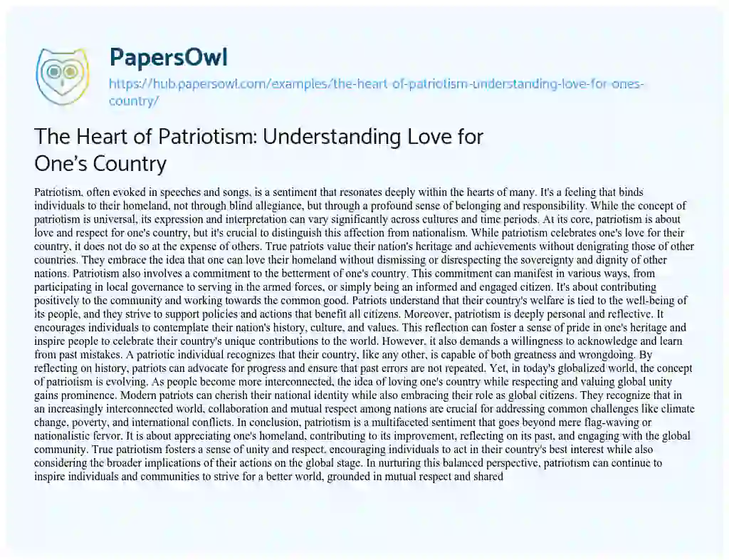 Essay on The Heart of Patriotism: Understanding Love for One’s Country