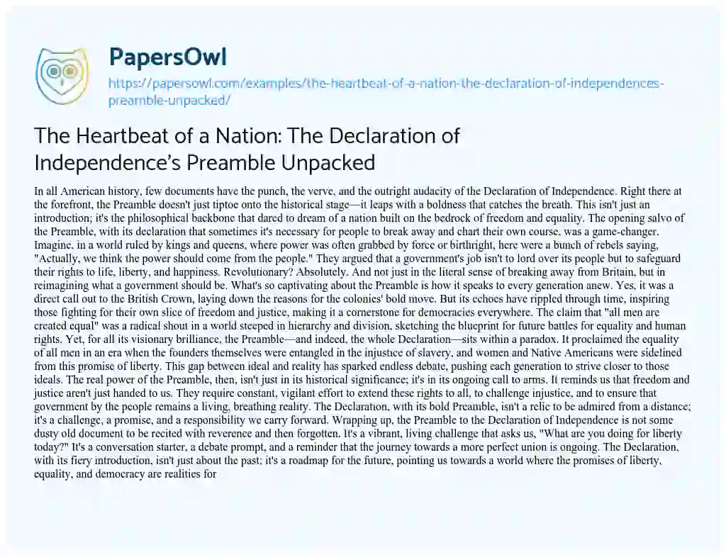 Essay on The Heartbeat of a Nation: The Declaration of Independence’s Preamble Unpacked