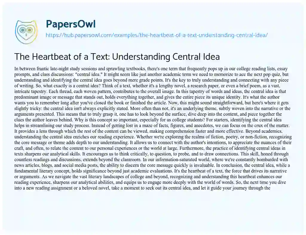 Essay on The Heartbeat of a Text: Understanding Central Idea