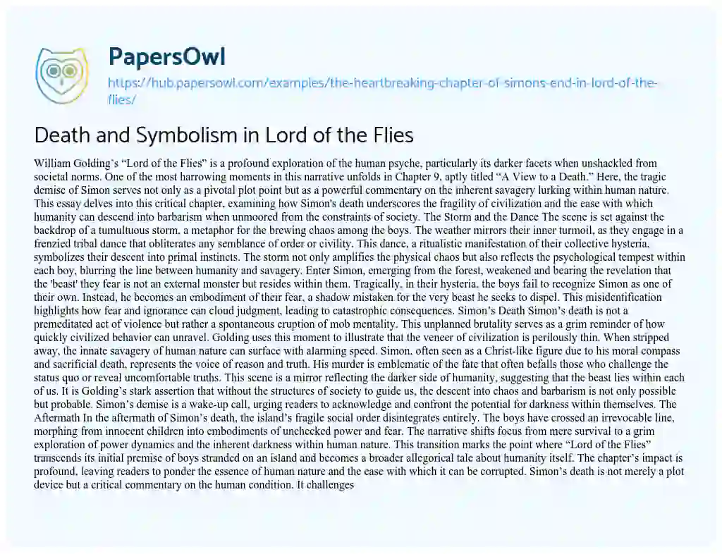 Essay on Death and Symbolism in Lord of the Flies