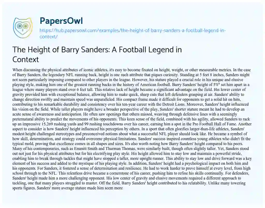 Essay on The Height of Barry Sanders: A Football Legend in Context