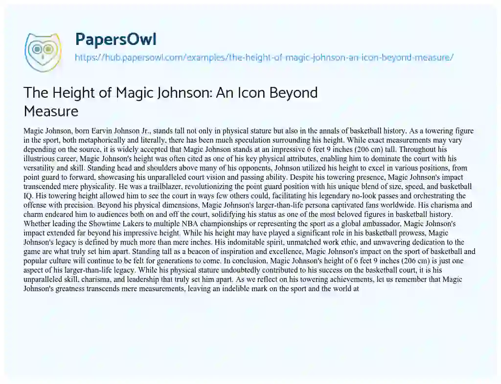 Essay on The Height of Magic Johnson: An Icon Beyond Measure