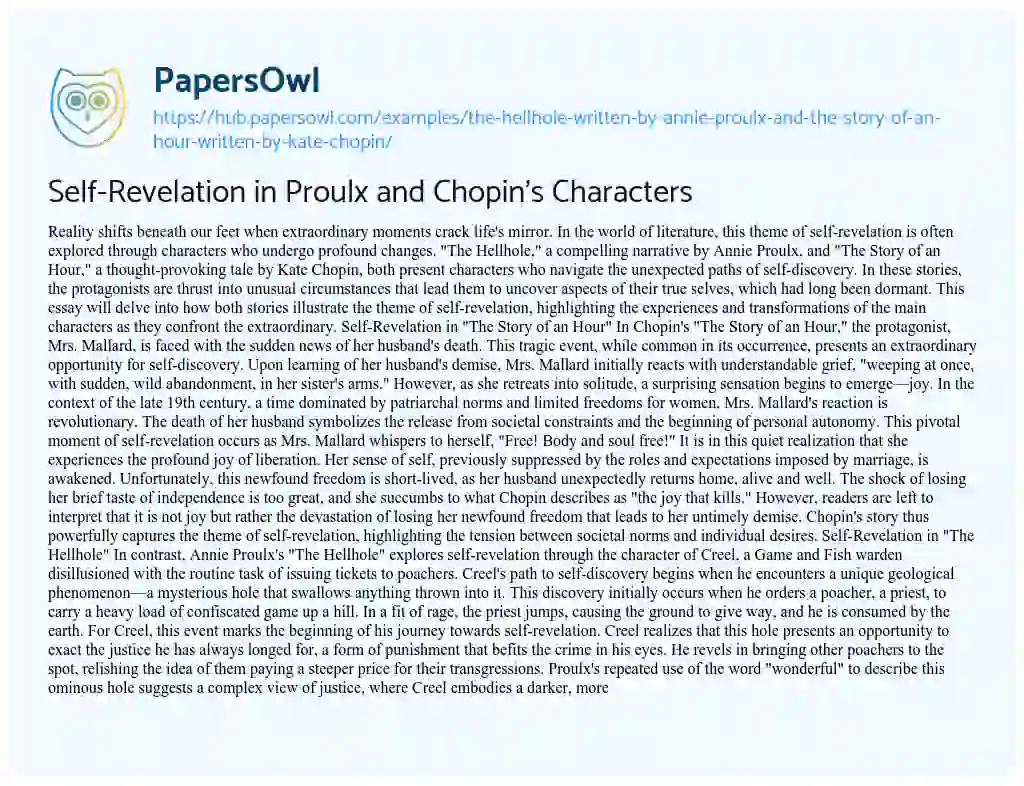 Essay on Self-Revelation in Proulx and Chopin’s Characters