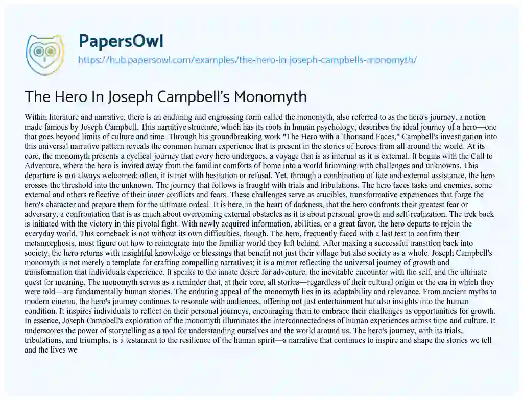 Essay on The Hero In Joseph Campbell’s Monomyth