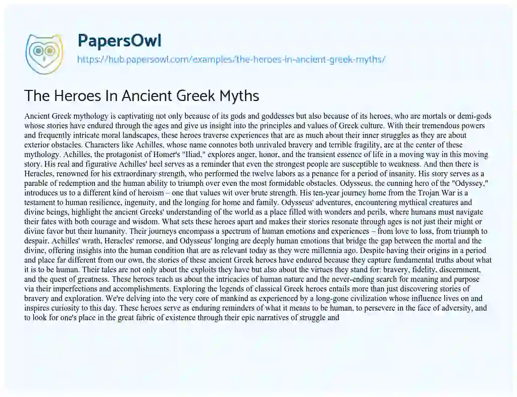 Essay on The Heroes In Ancient Greek Myths