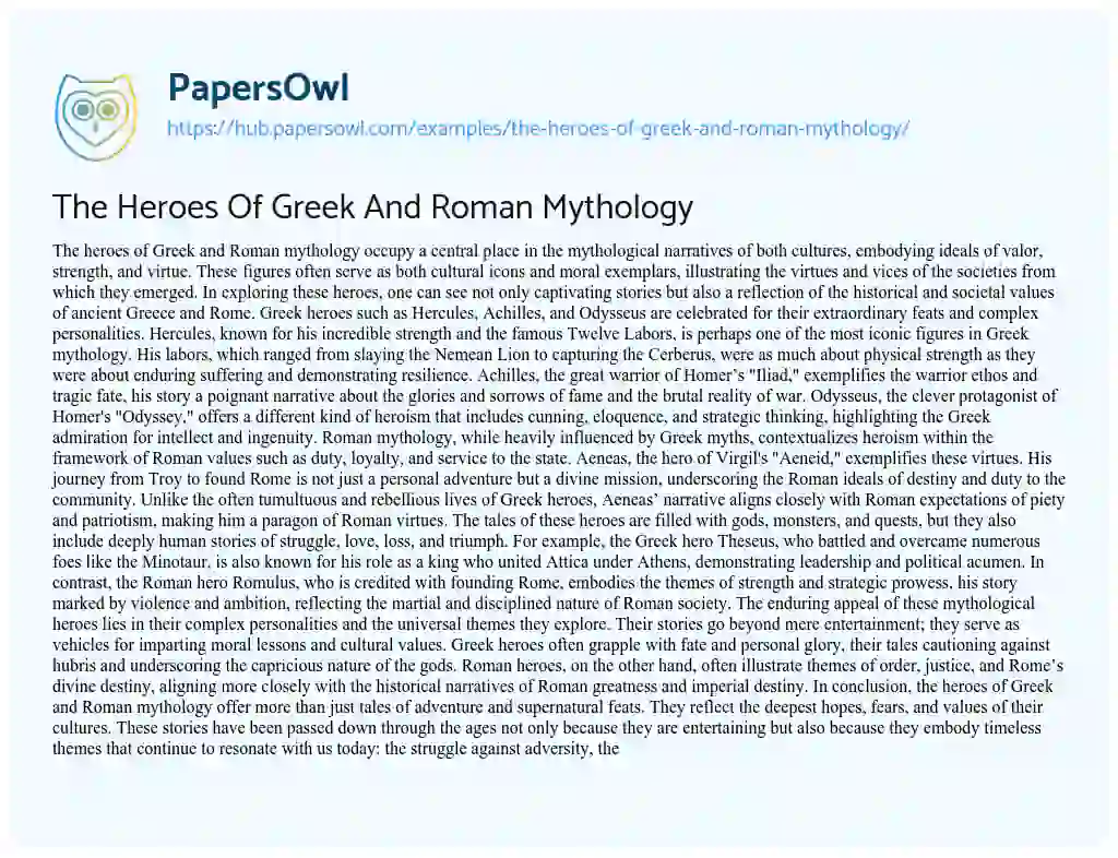 Essay on The Heroes Of Greek And Roman Mythology