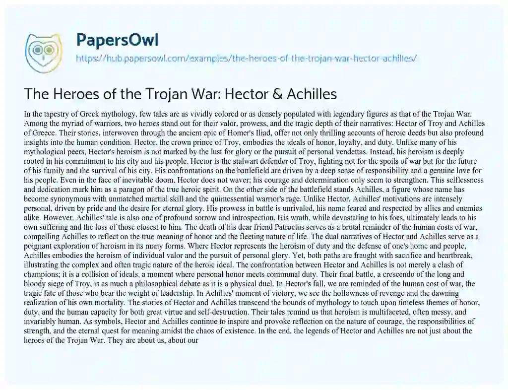 Essay on The Heroes of the Trojan War: Hector & Achilles