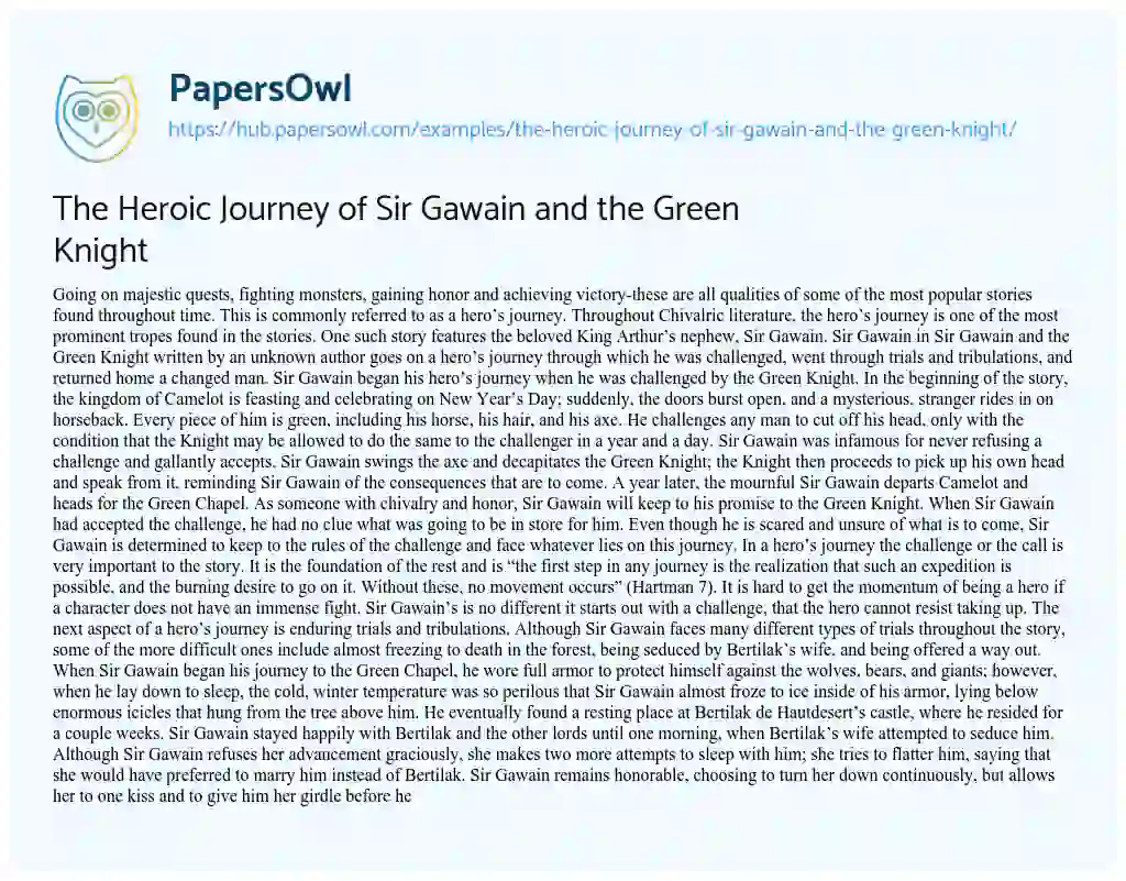 Essay on The Heroic Journey of Sir Gawain and the Green Knight