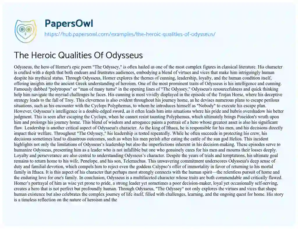 Essay on The Heroic Qualities Of Odysseus