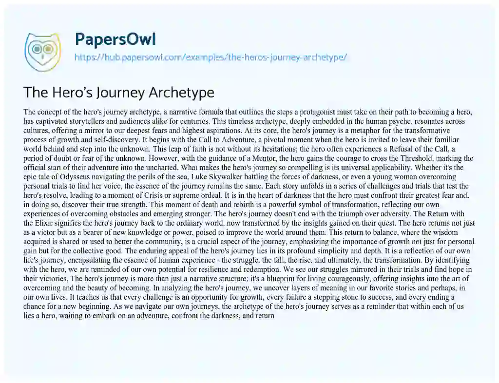 Essay on The Hero’s Journey Archetype