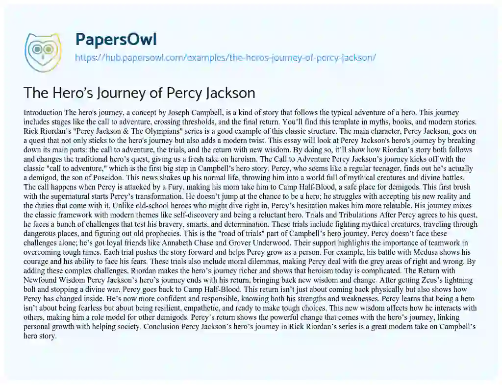 Essay on The Hero’s Journey of Percy Jackson