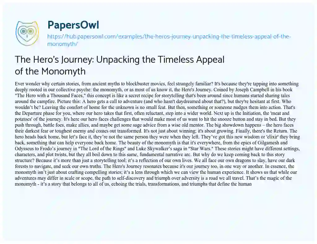 Essay on The Hero’s Journey: Unpacking the Timeless Appeal of the Monomyth