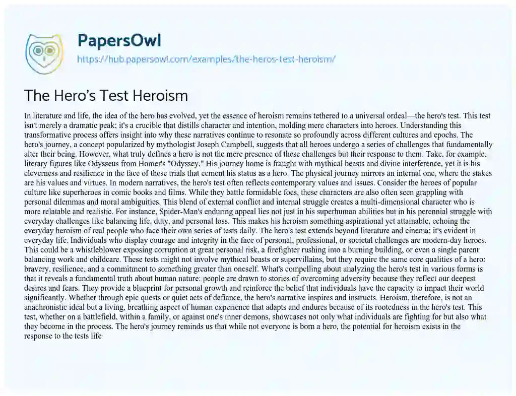 Essay on The Hero’s Test Heroism