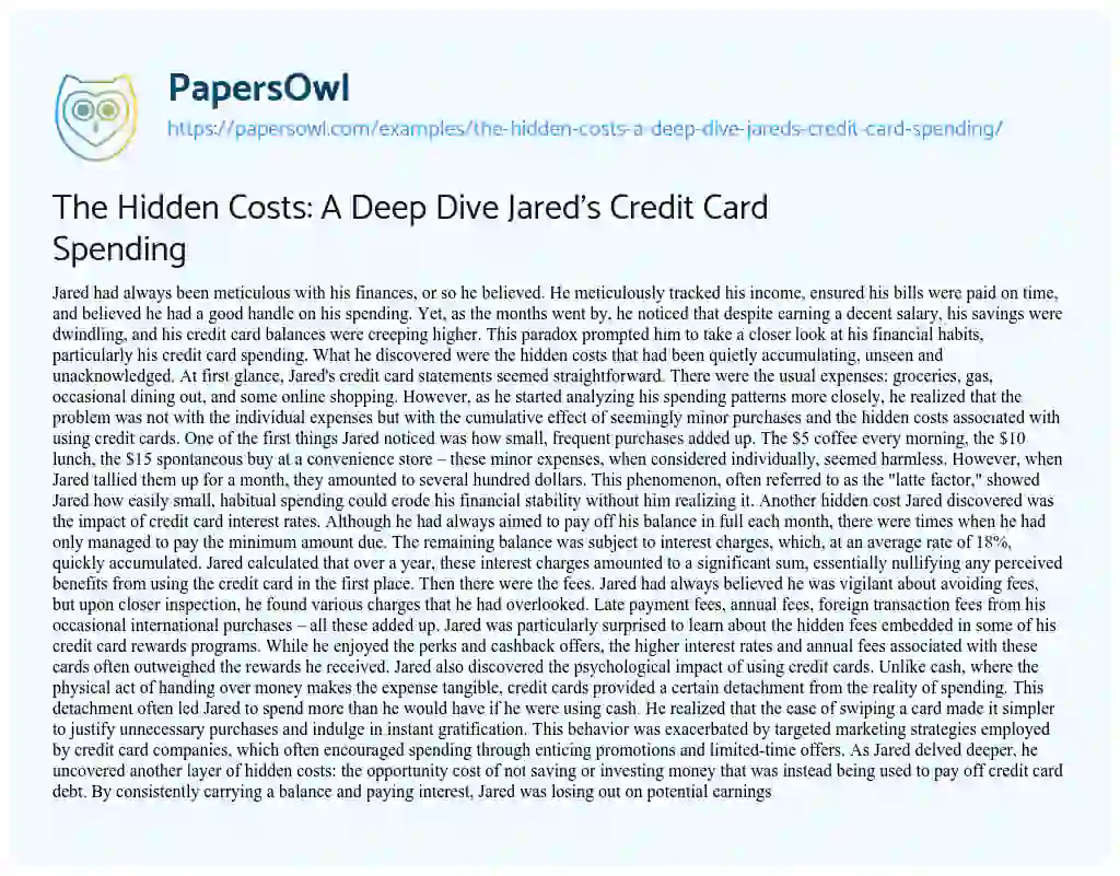 Essay on The Hidden Costs: A Deep Dive Jared’s Credit Card Spending