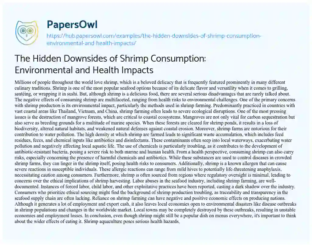 Essay on The Hidden Downsides of Shrimp Consumption: Environmental and Health Impacts