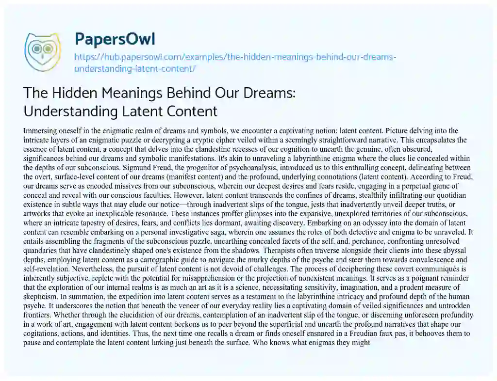 Essay on The Hidden Meanings Behind Our Dreams: Understanding Latent Content
