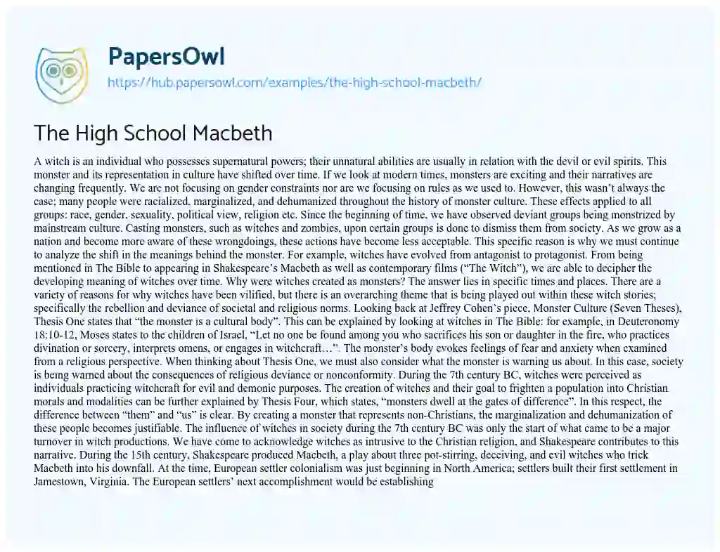 Essay on The High School Macbeth