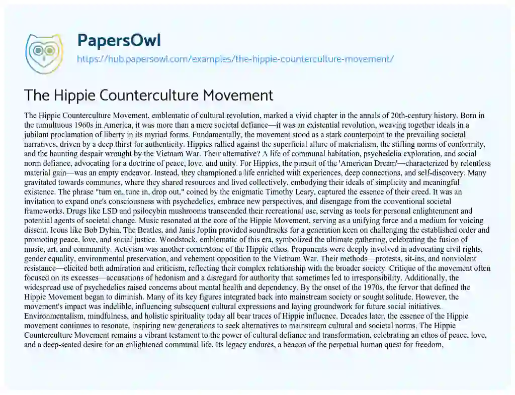 Essay on The Hippie Counterculture Movement