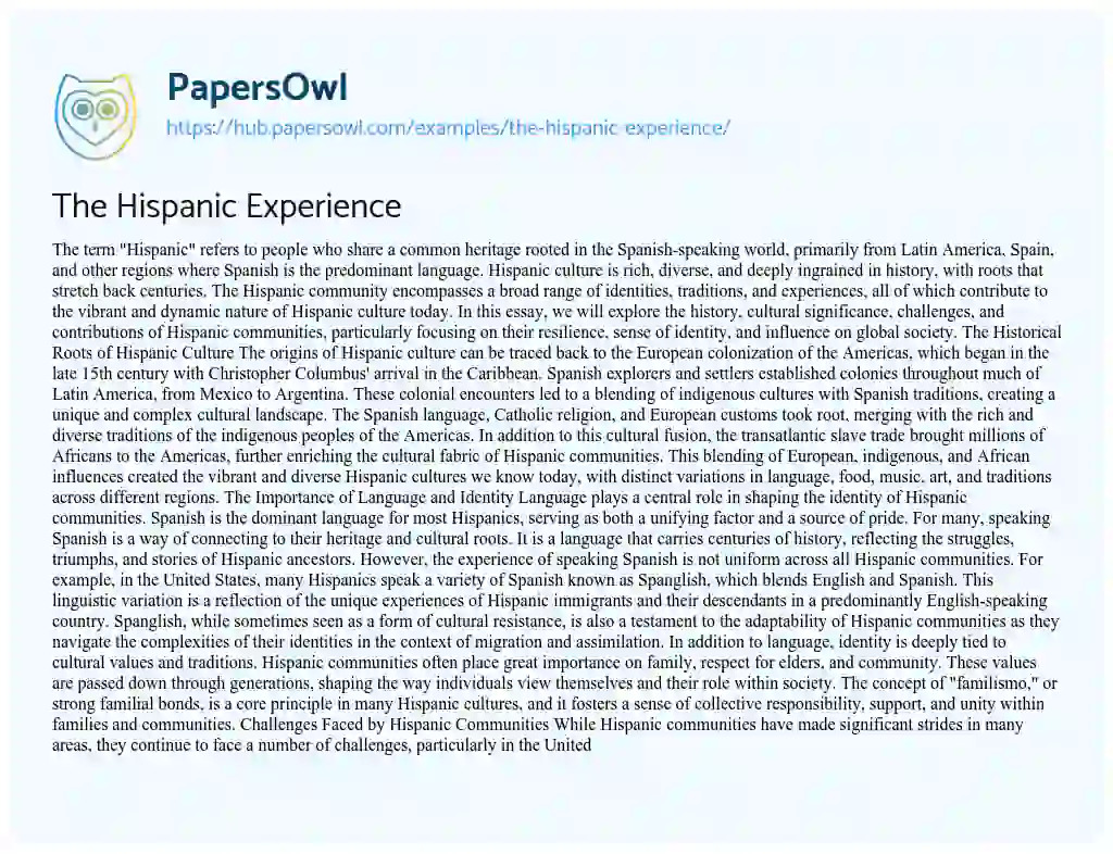 Essay on The Hispanic Experience