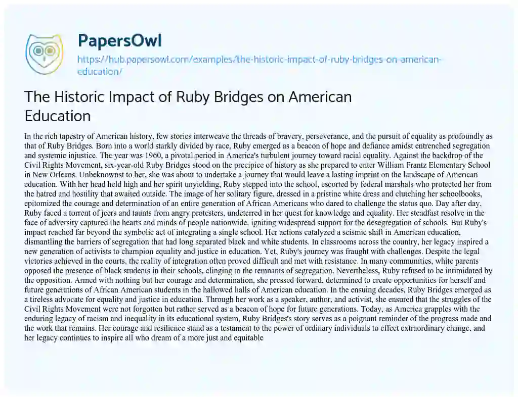 Essay on The Historic Impact of Ruby Bridges on American Education