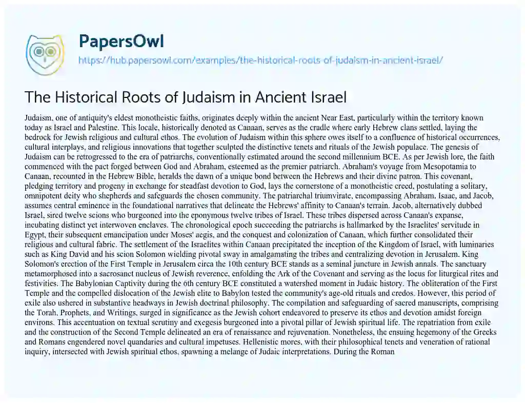 Essay on The Historical Roots of Judaism in Ancient Israel