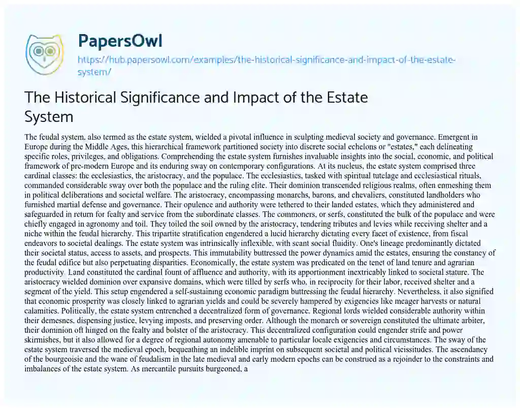 Essay on The Historical Significance and Impact of the Estate System