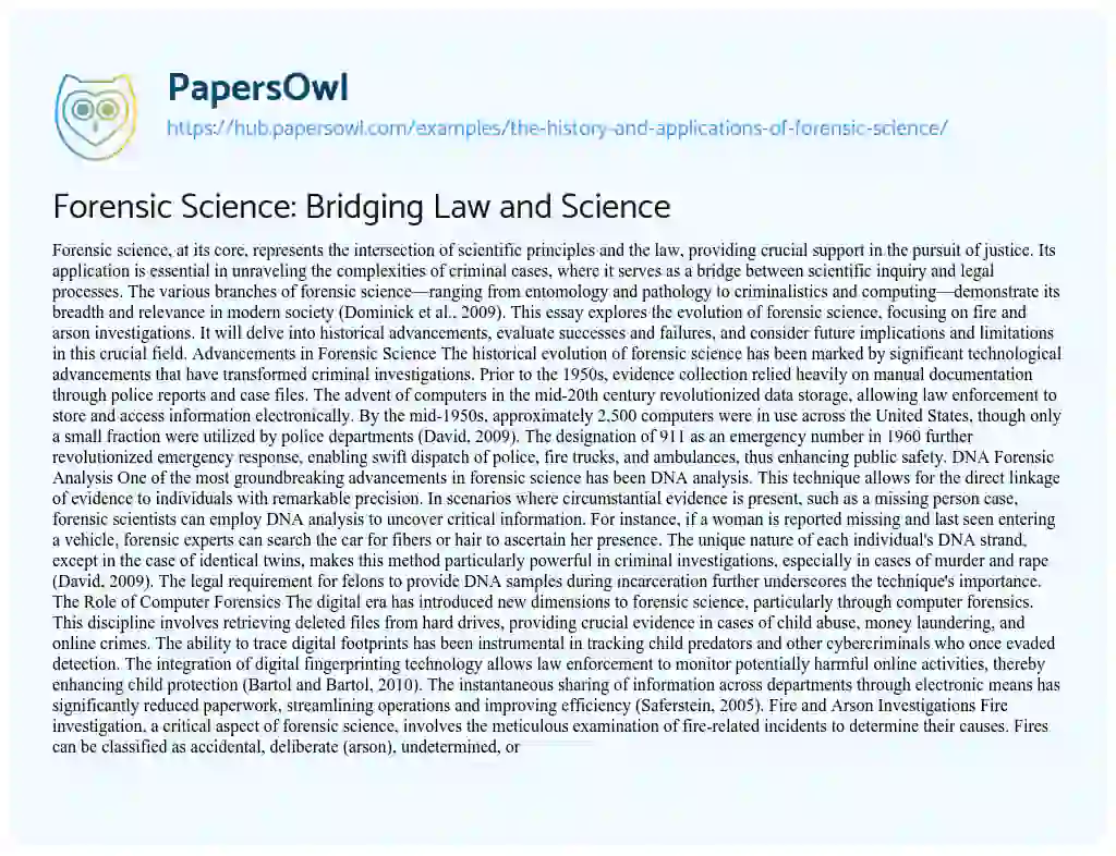 Essay on Forensic Science: Bridging Law and Science