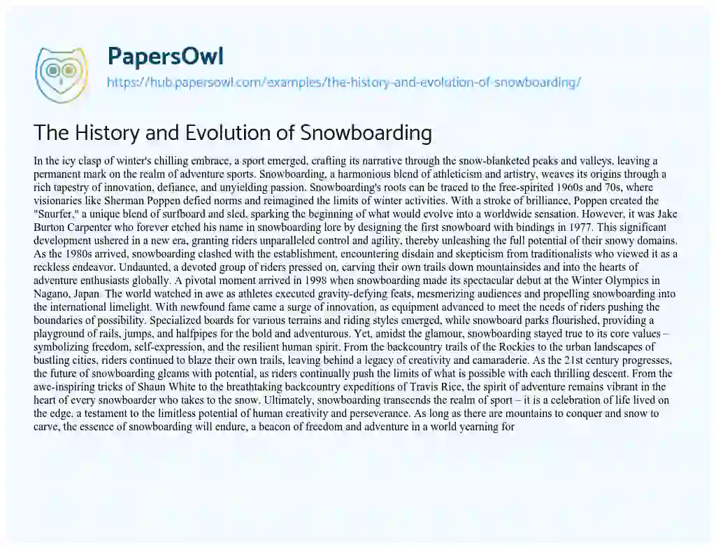 Essay on The History and Evolution of Snowboarding